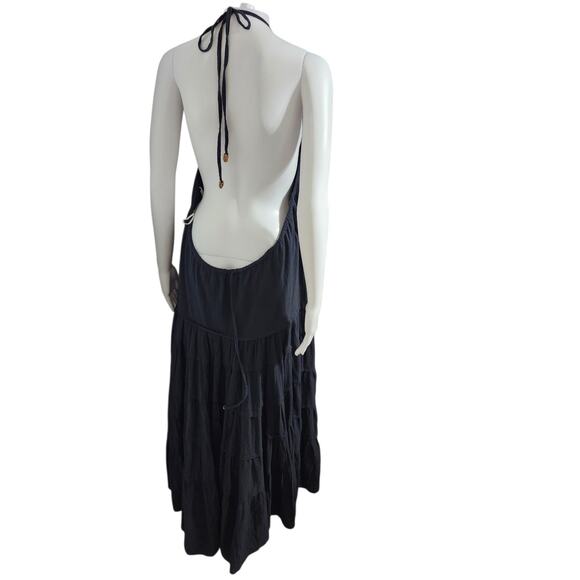 Free People maxi dress tiered halter ruffled boho sleeveless XL black NWOT - Picture 9 of 11